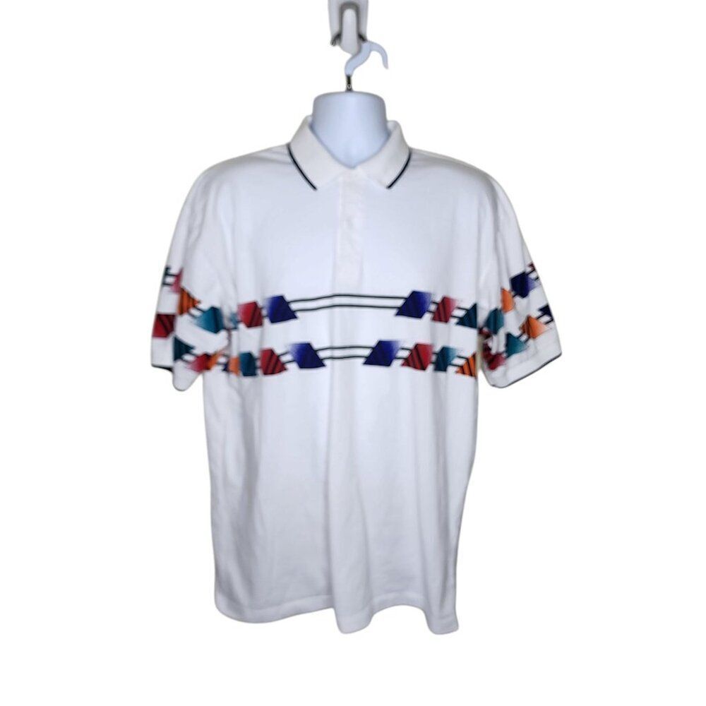 Vintage Head Ski Geo Polo Preppy Short Sleeve Shirt Mens XL White